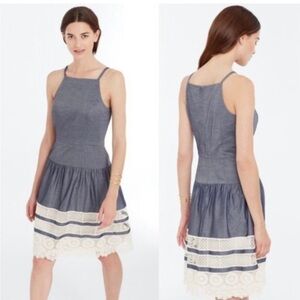 ANN Taylor Chambray Lace Hem Dress Blue 6